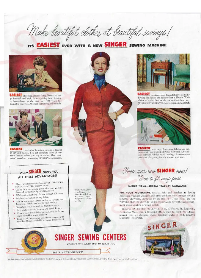 Advertisement, Rare Featuring the Singer Featherweight  - (Vintage Original)