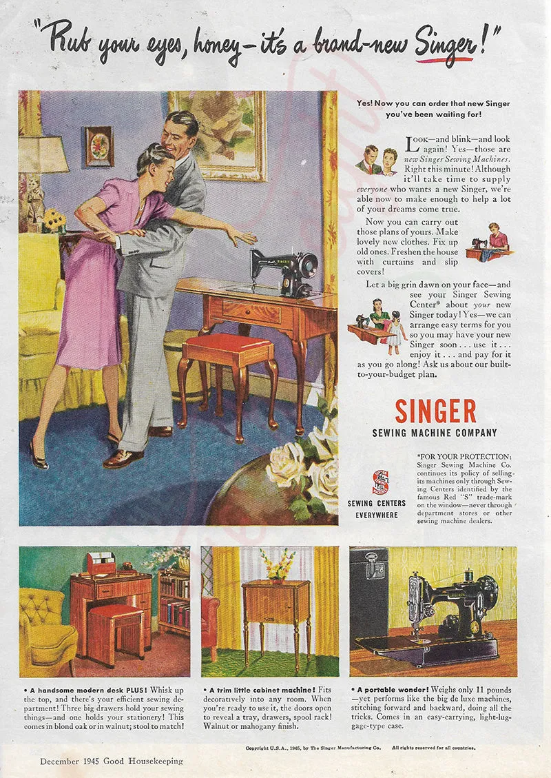 Advertisement, Rare Featuring the Singer Featherweight  - (Vintage Original)