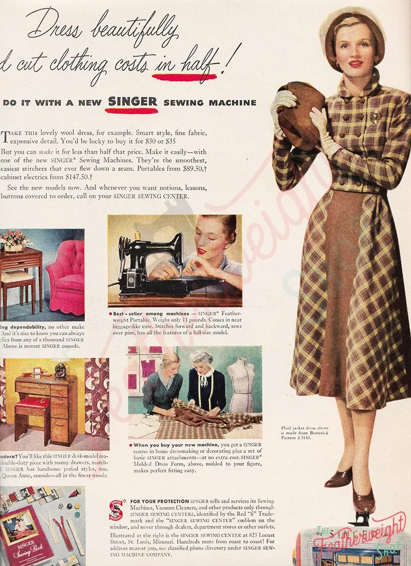 Advertisement, Rare Featuring the Singer Featherweight  - (Vintage Original)