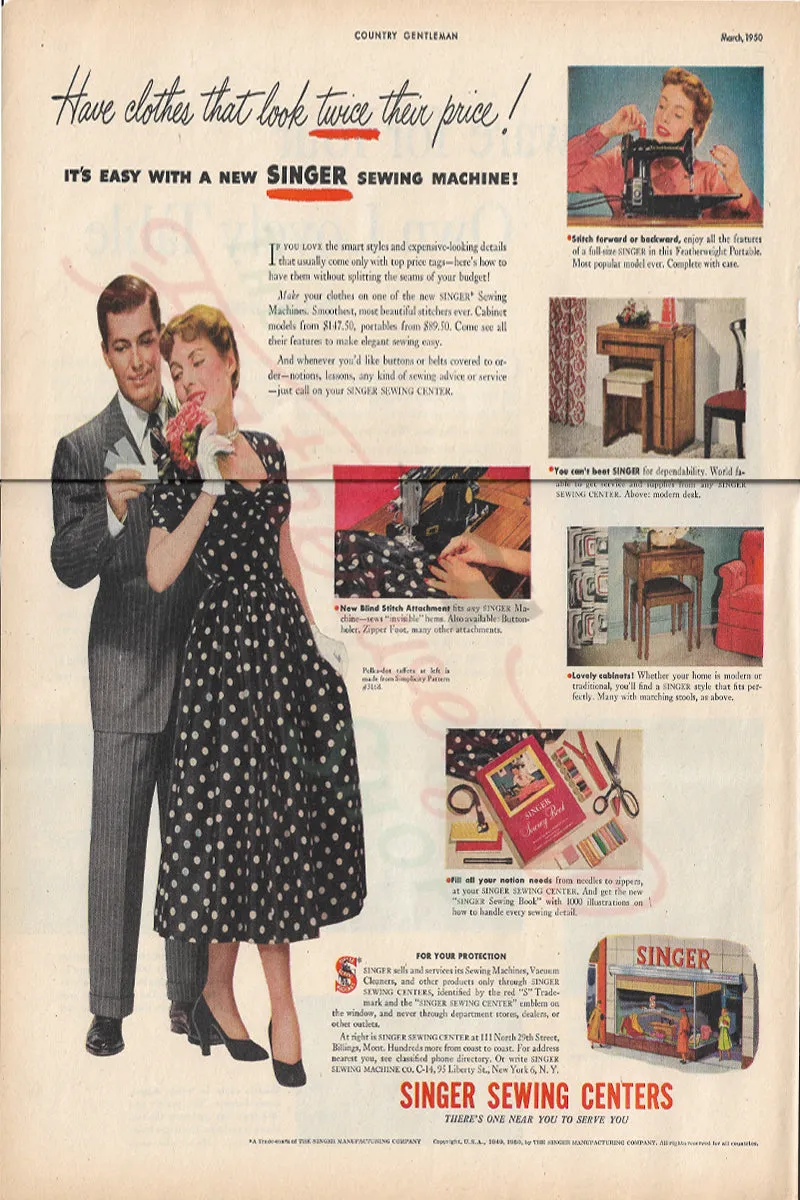 Advertisement, Rare Featuring the Singer Featherweight  - (Vintage Original)