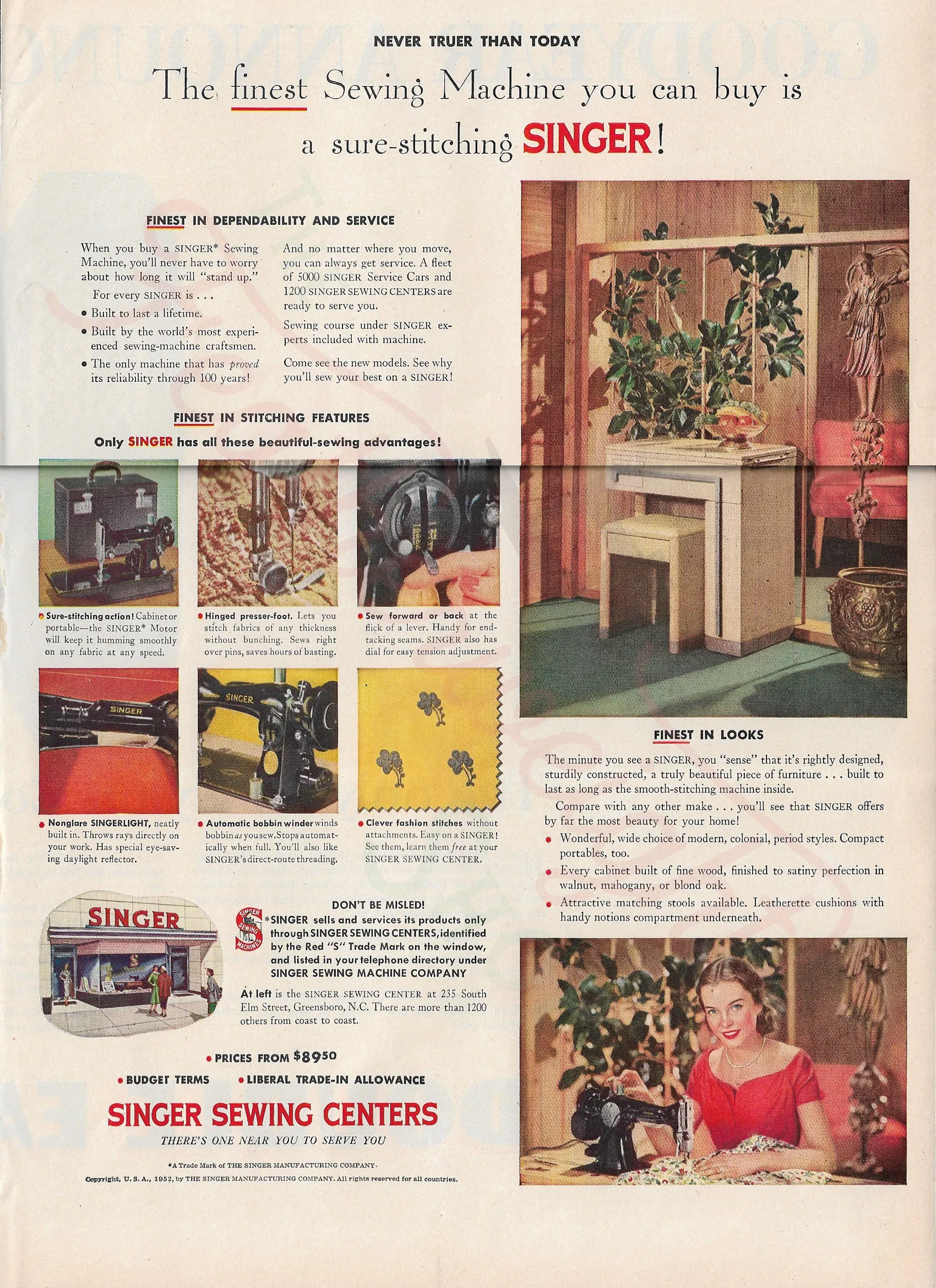 Advertisement, Rare Featuring the Singer Featherweight  - (Vintage Original)