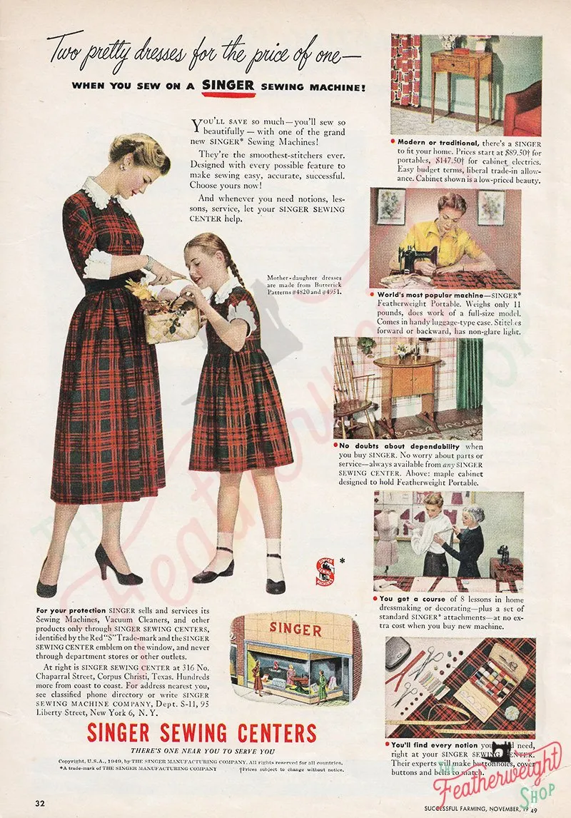 Advertisement, Rare Featuring the Singer Featherweight  - (Vintage Original)