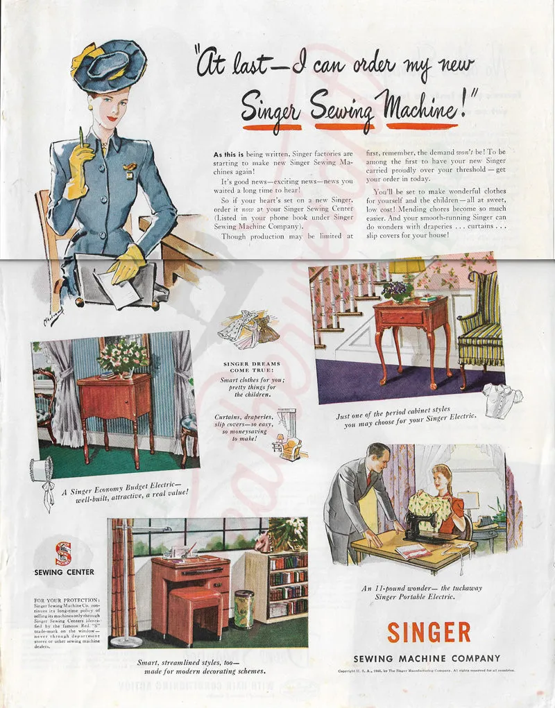 Advertisement, Rare Featuring the Singer Featherweight  - (Vintage Original)