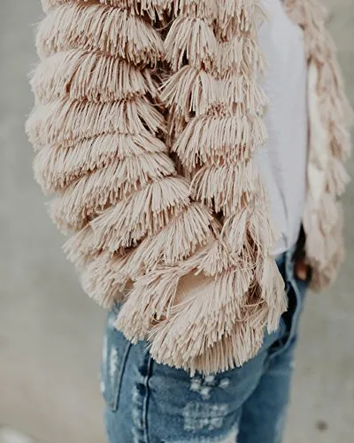 Lovaru Womens Coat Long Sleeve Open Front Parka Shaggy Faux Fur Coat Jacket Parka Coffee