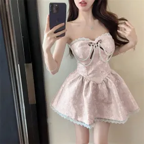 Melodie and Francis Pink Kawaii Academia Y2K Cottagecore Coquette Fairycore Dollette Princesscore Mini Dress