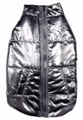METALLIC PUFFER DOG COAT SILVER