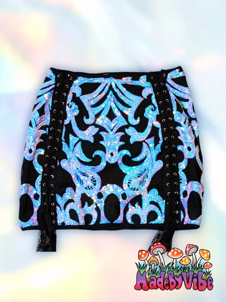Opal Treasure Lace Up Sides Mini Pencil Skirt - Made to Order