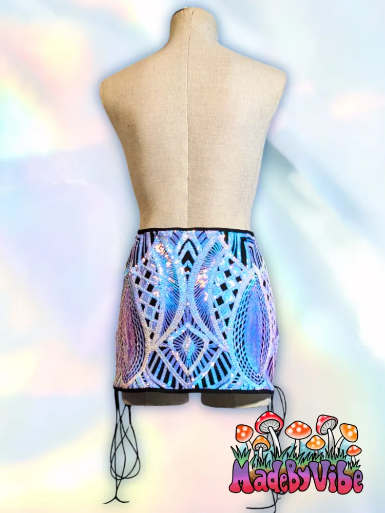 Opal Treasure Lace Up Sides Mini Pencil Skirt - Made to Order