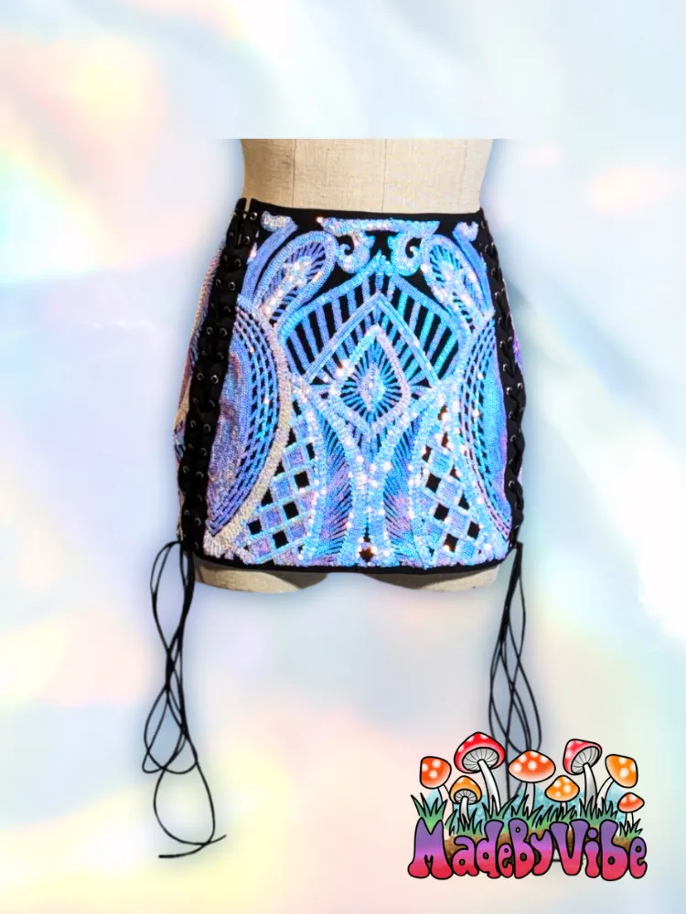 Opal Treasure Lace Up Sides Mini Pencil Skirt - Made to Order