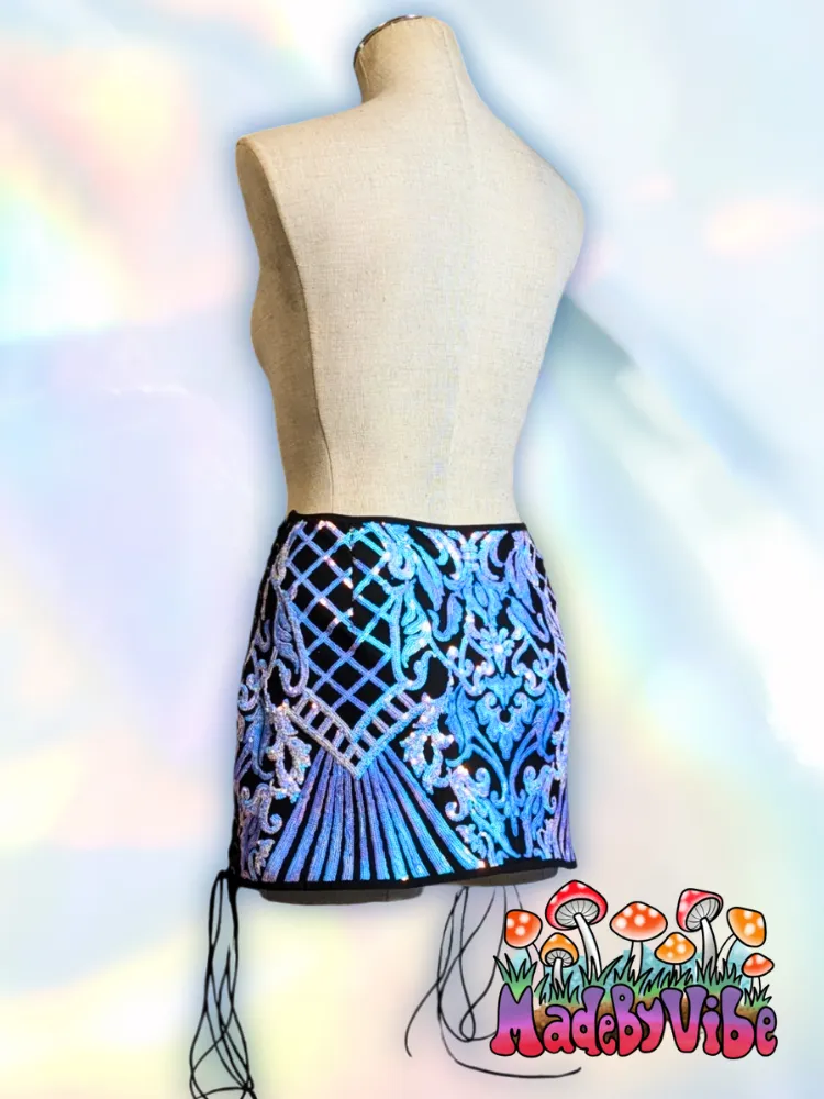 Opal Treasure Lace Up Sides Mini Pencil Skirt - Made to Order
