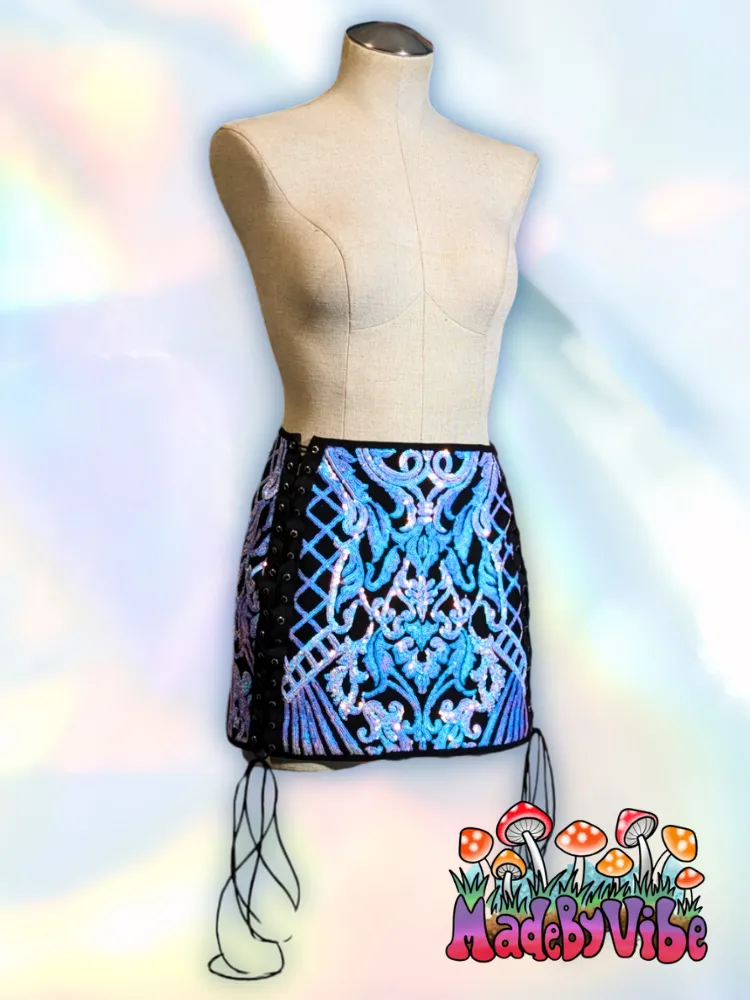 Opal Treasure Lace Up Sides Mini Pencil Skirt - Made to Order