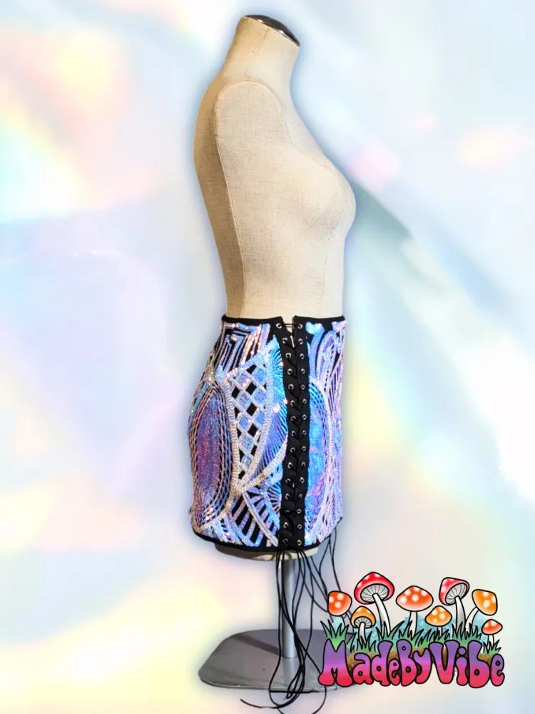 Opal Treasure Lace Up Sides Mini Pencil Skirt - Made to Order