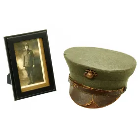 Original WWI Era U.S. Marine Corps Summer Dress Enlisted Bell Crown Visor Cap with Postcard