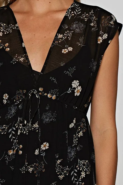Sheer All Over Floral Print Maxi Fall Dress
