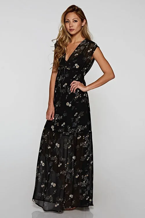 Sheer All Over Floral Print Maxi Fall Dress