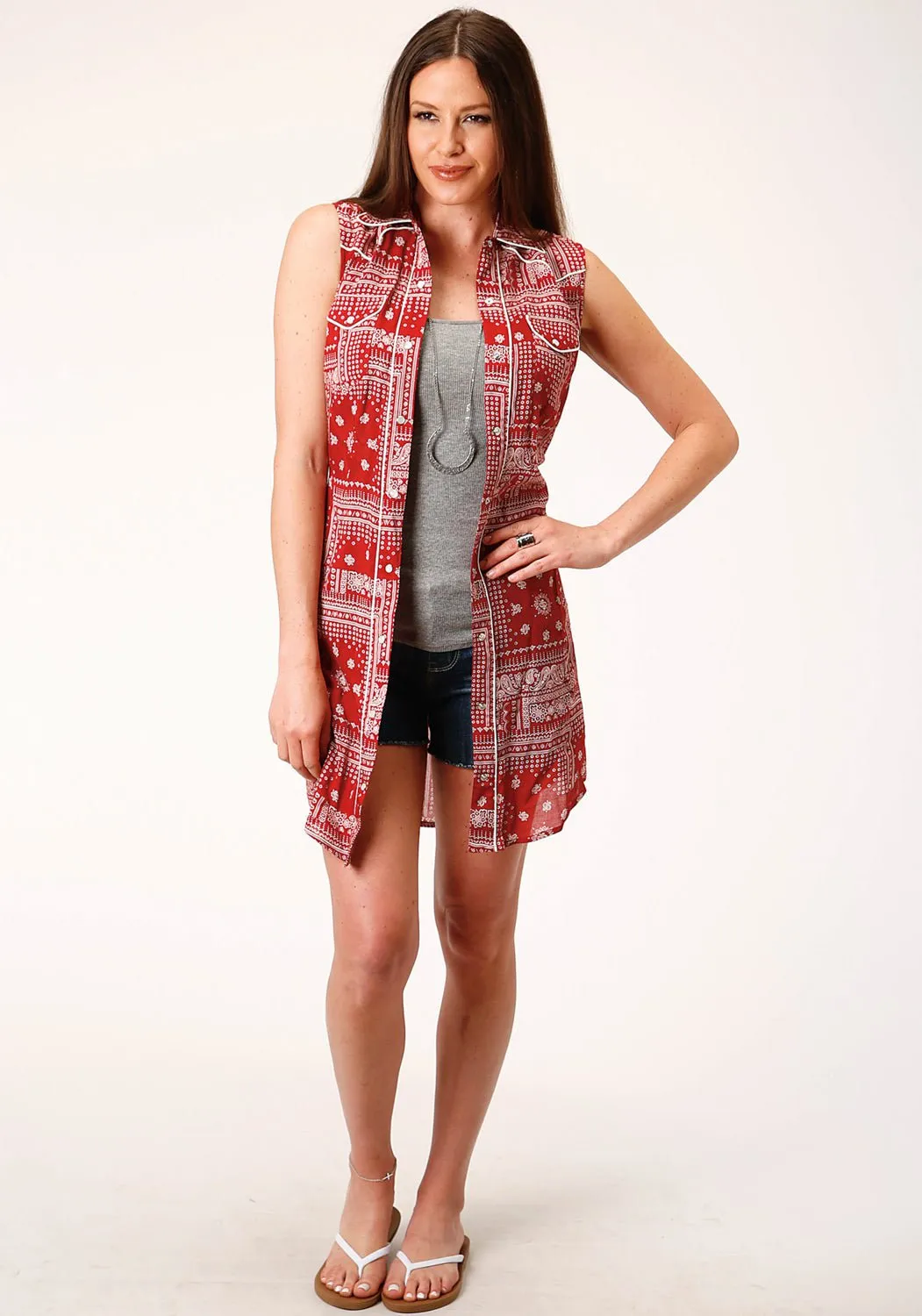 Stetson Womens Bandana Patchwork Red 100% Rayon S/L Dress S