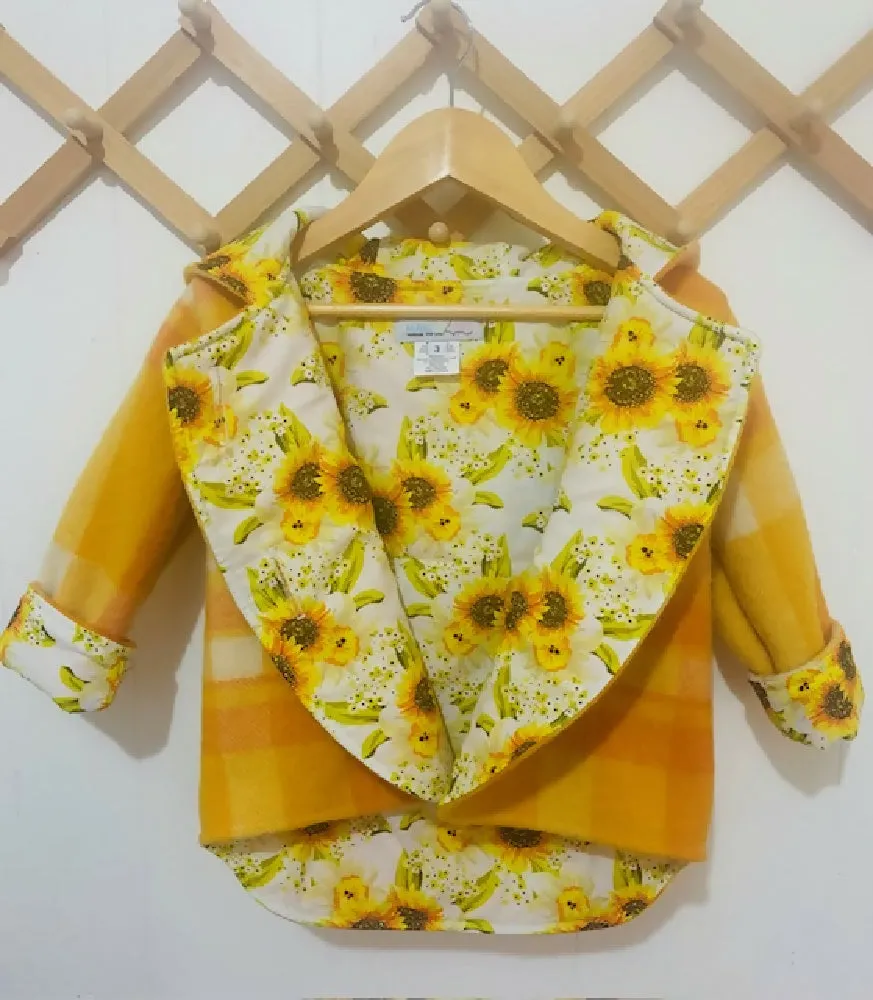 Sunflowers Vintage Wool Blanket Upcycled Coat Size 3