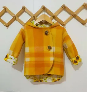 Sunflowers Vintage Wool Blanket Upcycled Coat Size 3