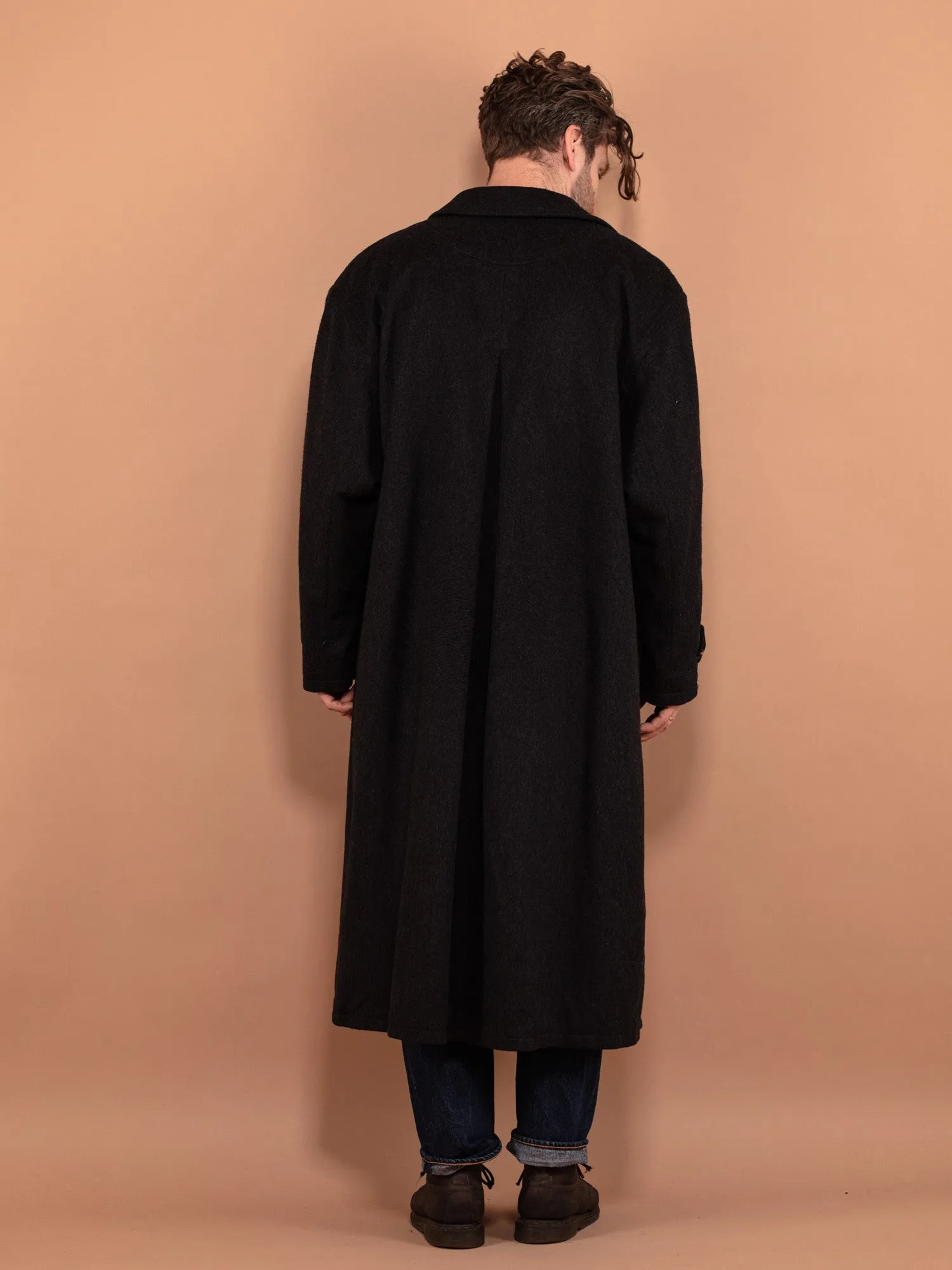 Vintage 80's Men Wool Blend Maxi Coat in Gray