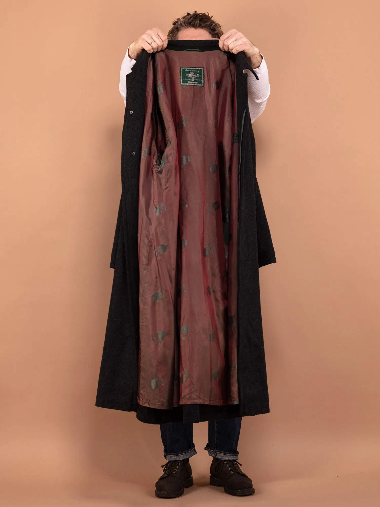 Vintage 80's Men Wool Blend Maxi Coat in Gray