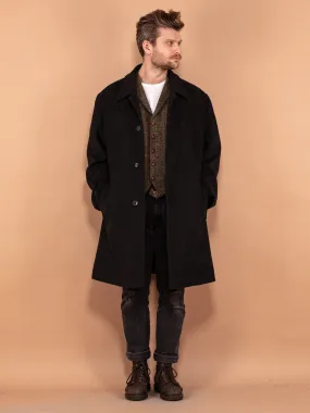 Vintage 80's Men Wool Blend Overcoat in Dark Grey