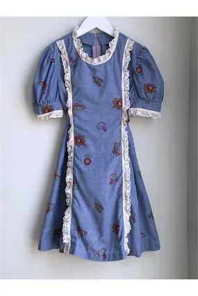 Vintage Rare 70’s Embroidered & Illustrated Cottagecore Dress - Approx Size 8 or 10
